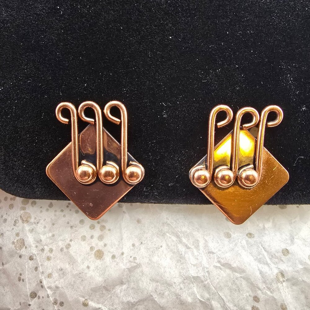Vintage Renoir Copper 3 Musical Notes Clip-On Earrings - Picture 2 of 9